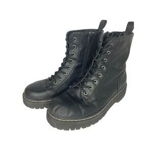 UNION BAY‎ Womens 7.5M Black  Combat Boots Lace Up Zipper Lug Sole Goth